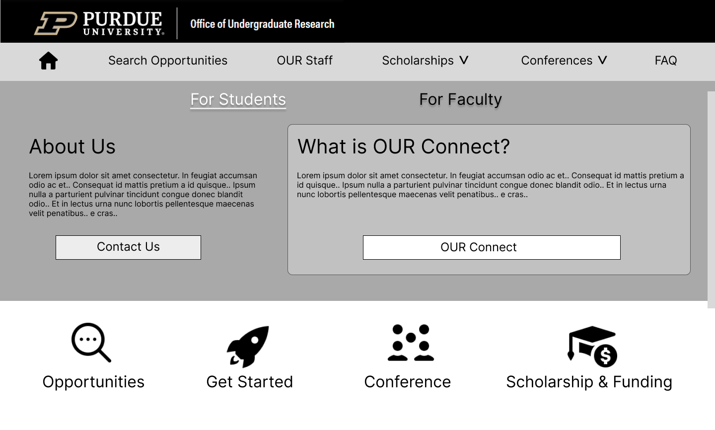Low-fidelity homepage prototype